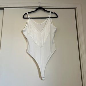 MOVING SALE fringe white body suit